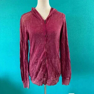 Vocal Burgundy Red Studded Full Zip Hoodie Athleisure Sports Running Size M